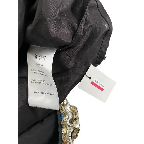 Manoush Black Beaded Sequin Peacock Shift Dress Size 4
